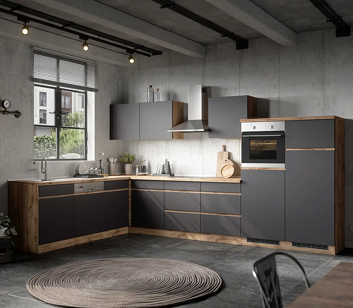 Eck-Küchenzeile Turin Kombi C | Braun