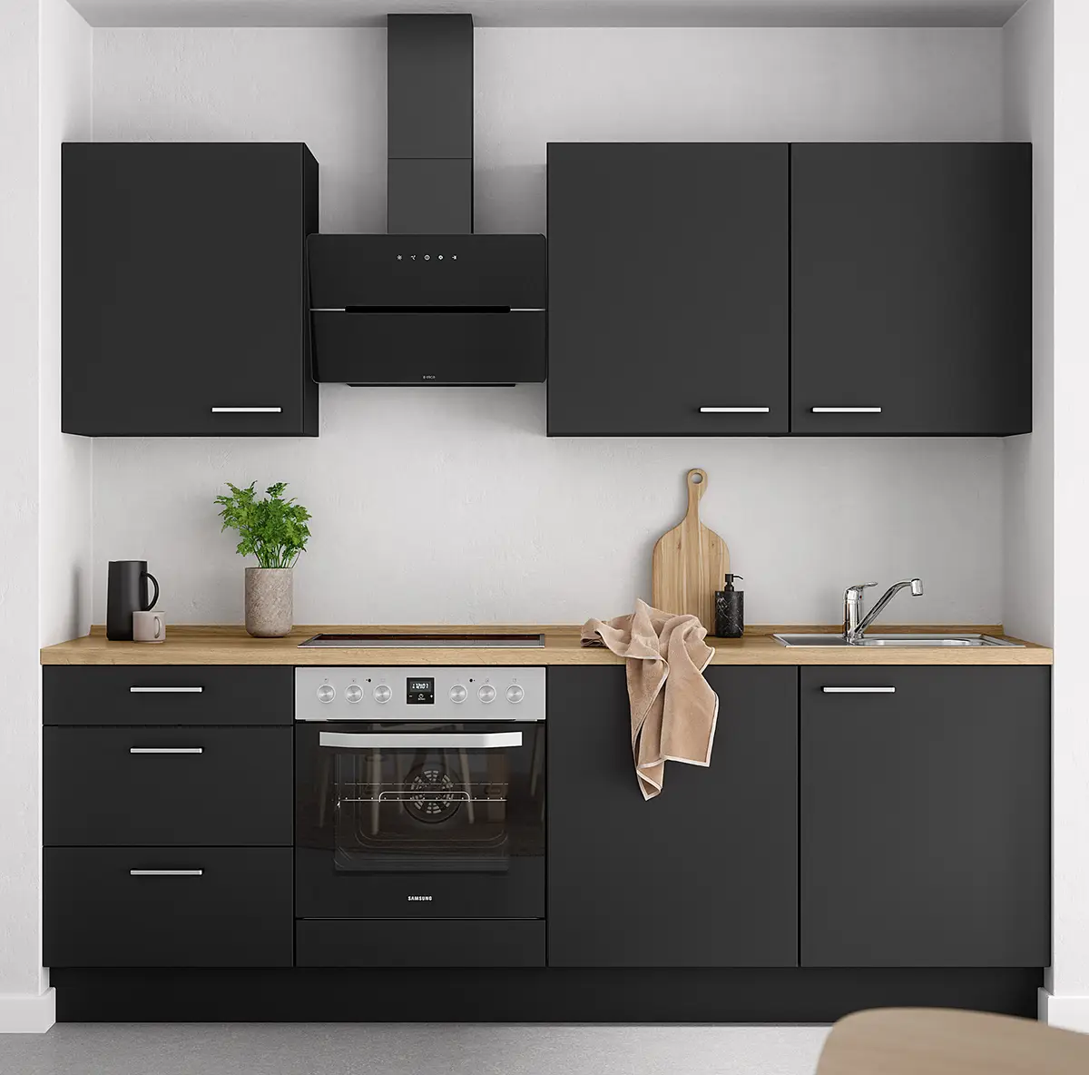 Küchenzeile High-Line Touch Variante C | Schwarz
