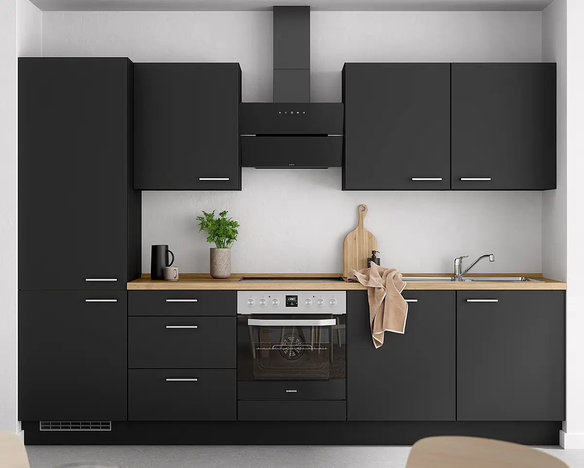 Küchenzeile High-Line Touch Variante C 300cm | Schwarz