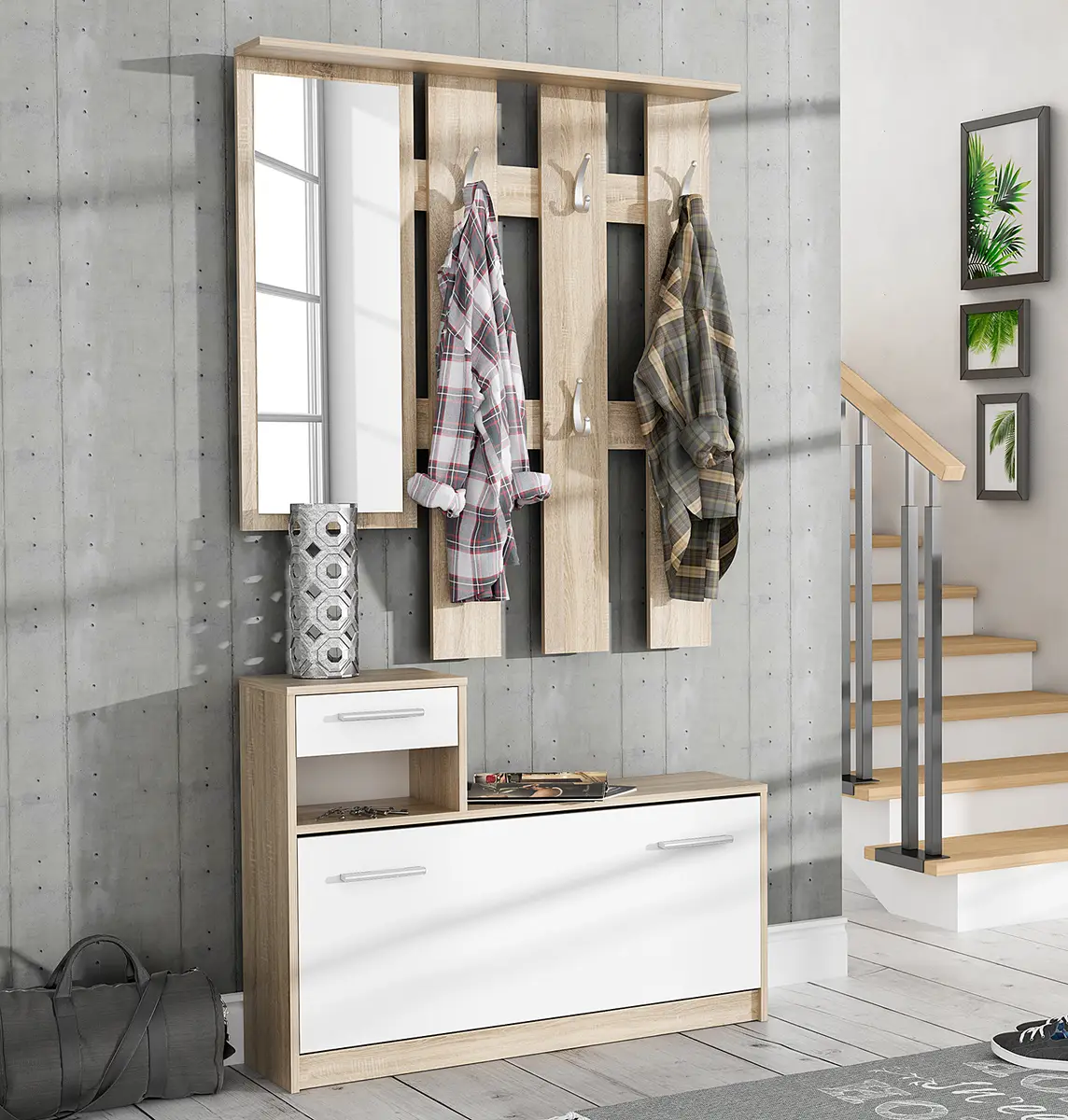 Kompaktgarderobe Typ A | Holztöne