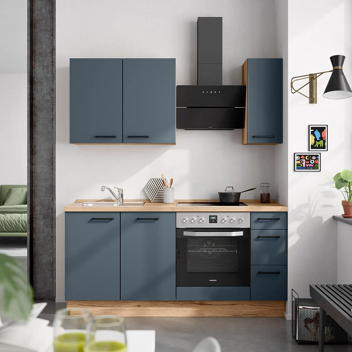 Küchenzeile High-Line Easytouch Kombi A | Blau