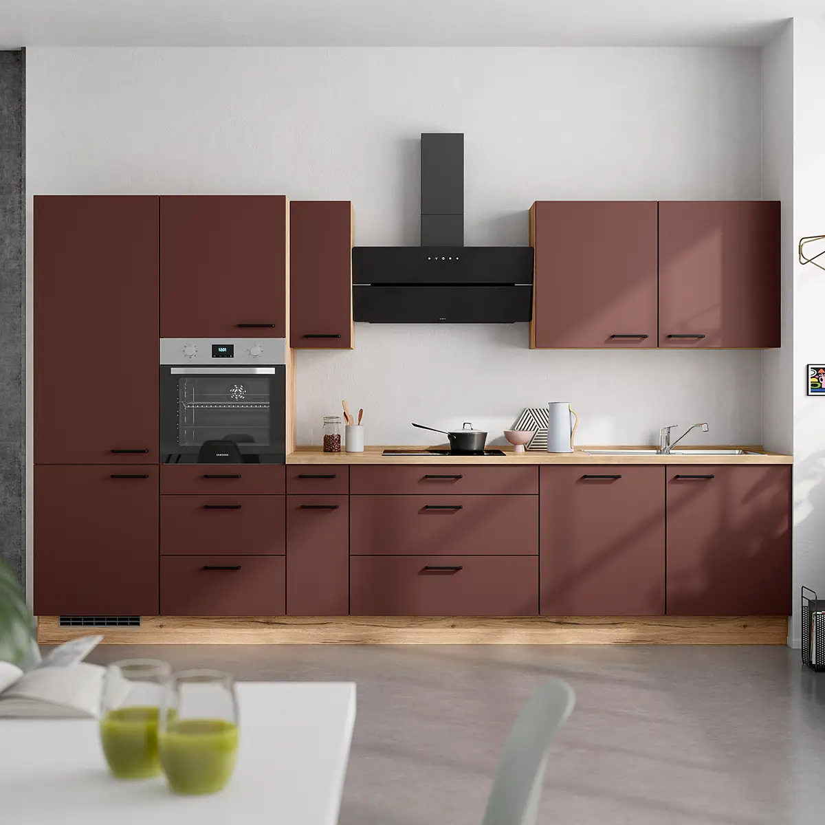 Küchenzeile High-Line Easytouch Kombi D 360cm Ausrichtung | Rot