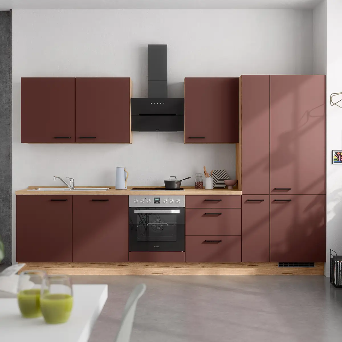 Küchenzeile High-Line Easytouch Kombi C 330cm Ausrichtung | Rot