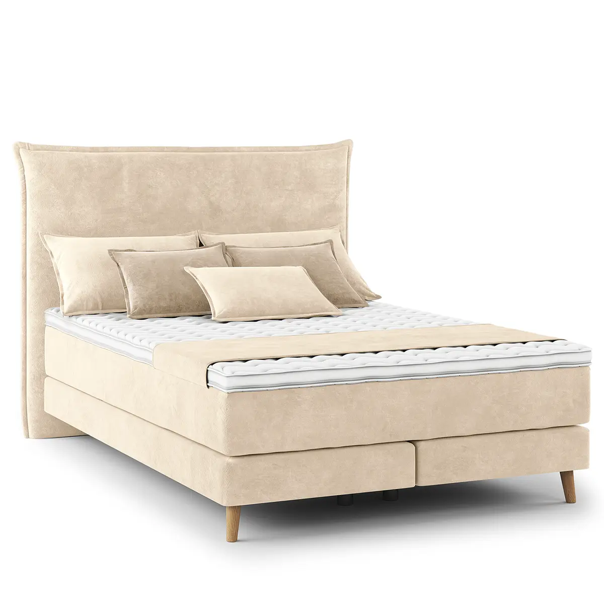 Boxspringbett Klassisch 140 x 200cm Samt Vaia Beige/Creme H3