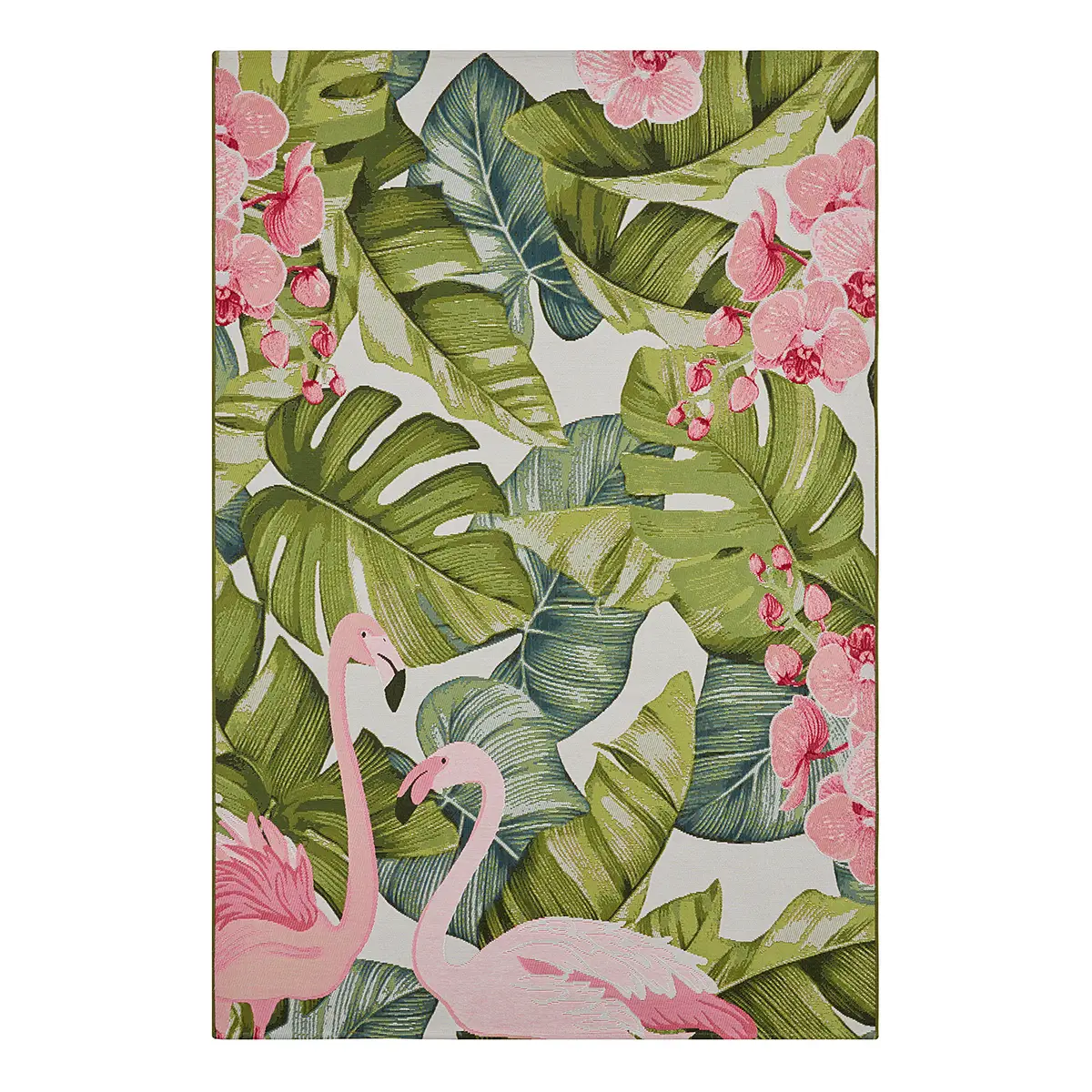 In-Outdoor Teppich Tropical Flamingo Grün | Grün