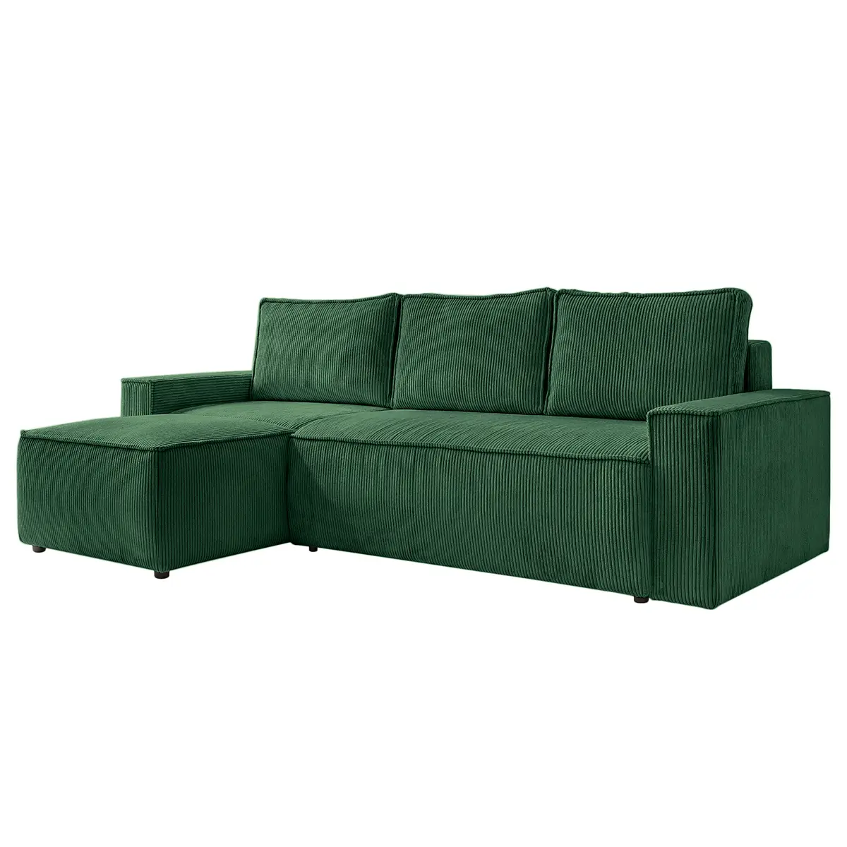 Ecksofa mit Longchair Grün Cordstoff Poppy | Grün