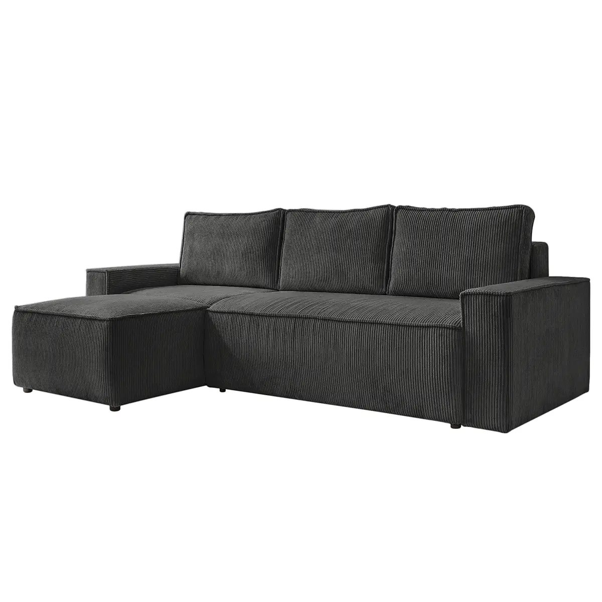 Ecksofa mit Longchair Grau Cordstoff Poppy | Grau