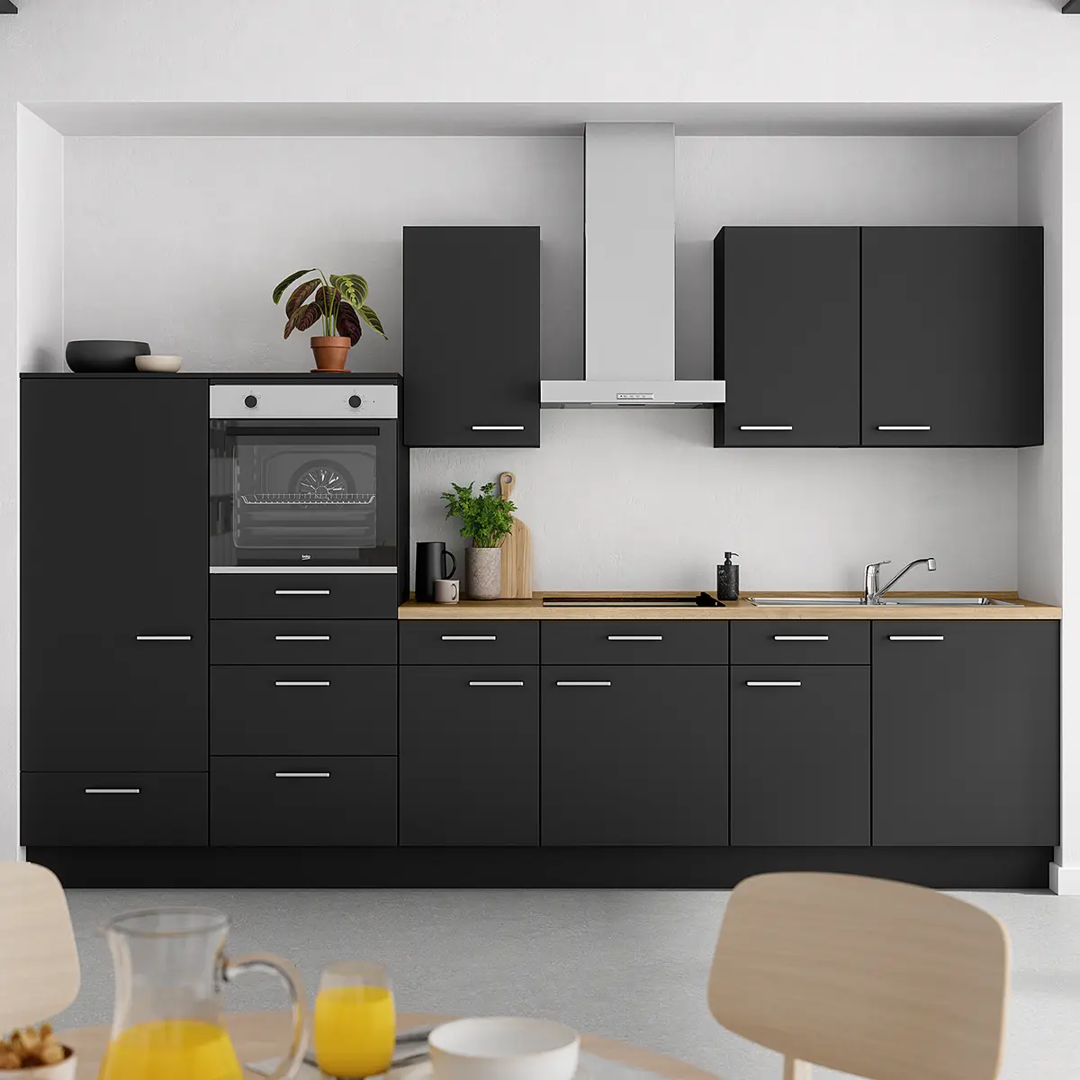 Küchenzeile Low-Line Touch Variante D | Schwarz