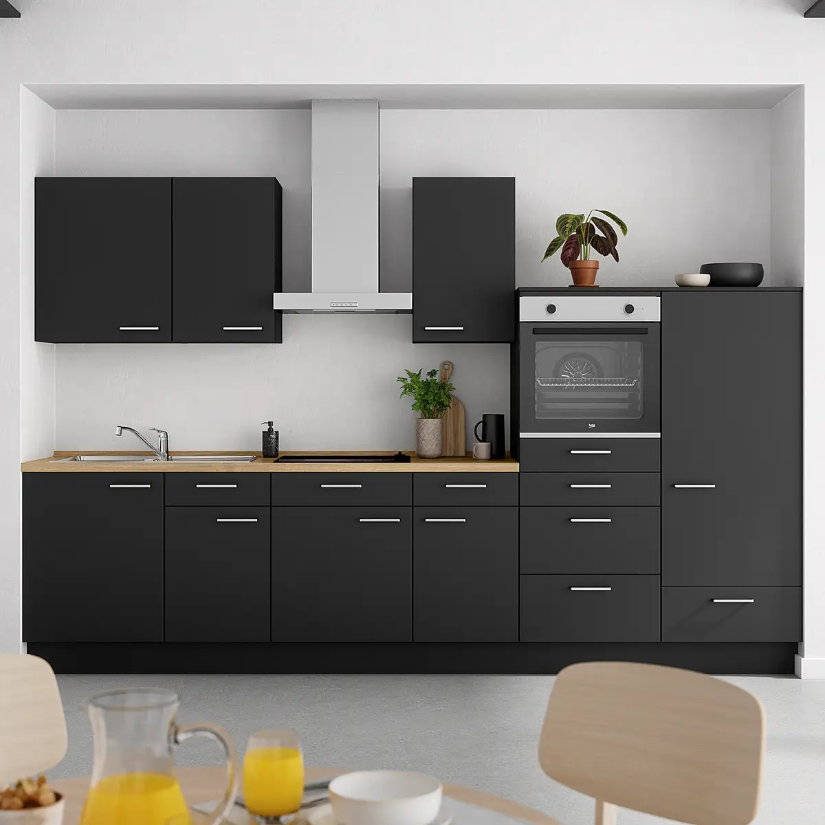 Küchenzeile Low-Line Touch Variante D | Schwarz