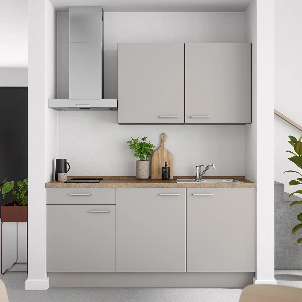 Küchenzeile Low-Line Touch Variante A 180cm | Grau