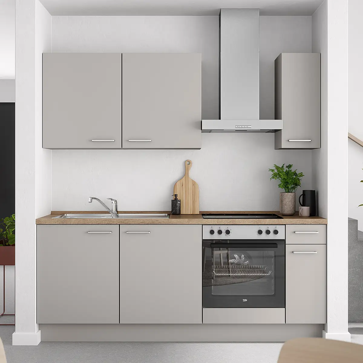 Küchenzeile Low-Line Touch Variante B 210cm | Grau
