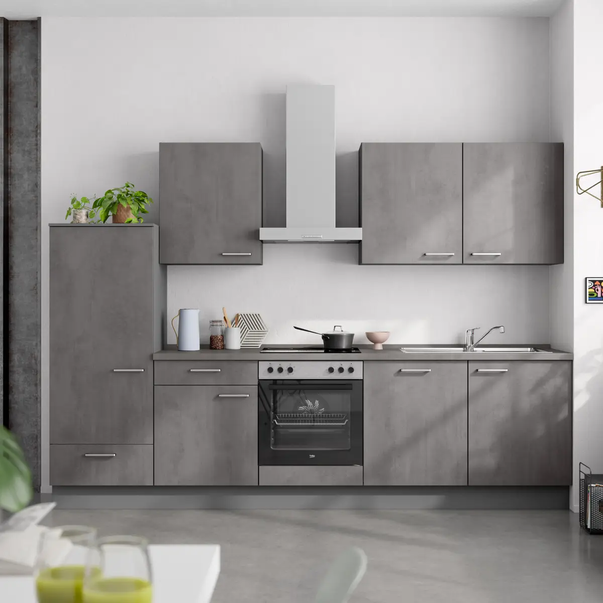 Küchenzeile Low-Line Riva Kombi C 300cm | Grau