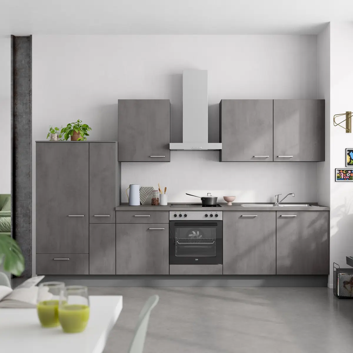 Küchenzeile Low-Line Riva Kombi C 330cm | Grau