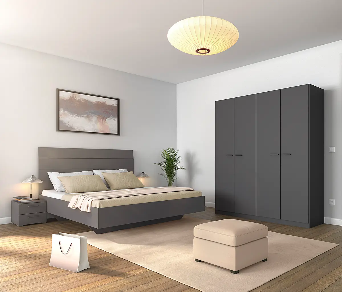 Schlafzimmer-Set mit 160er Bett 181cm Grau/Graumetallic | Grau