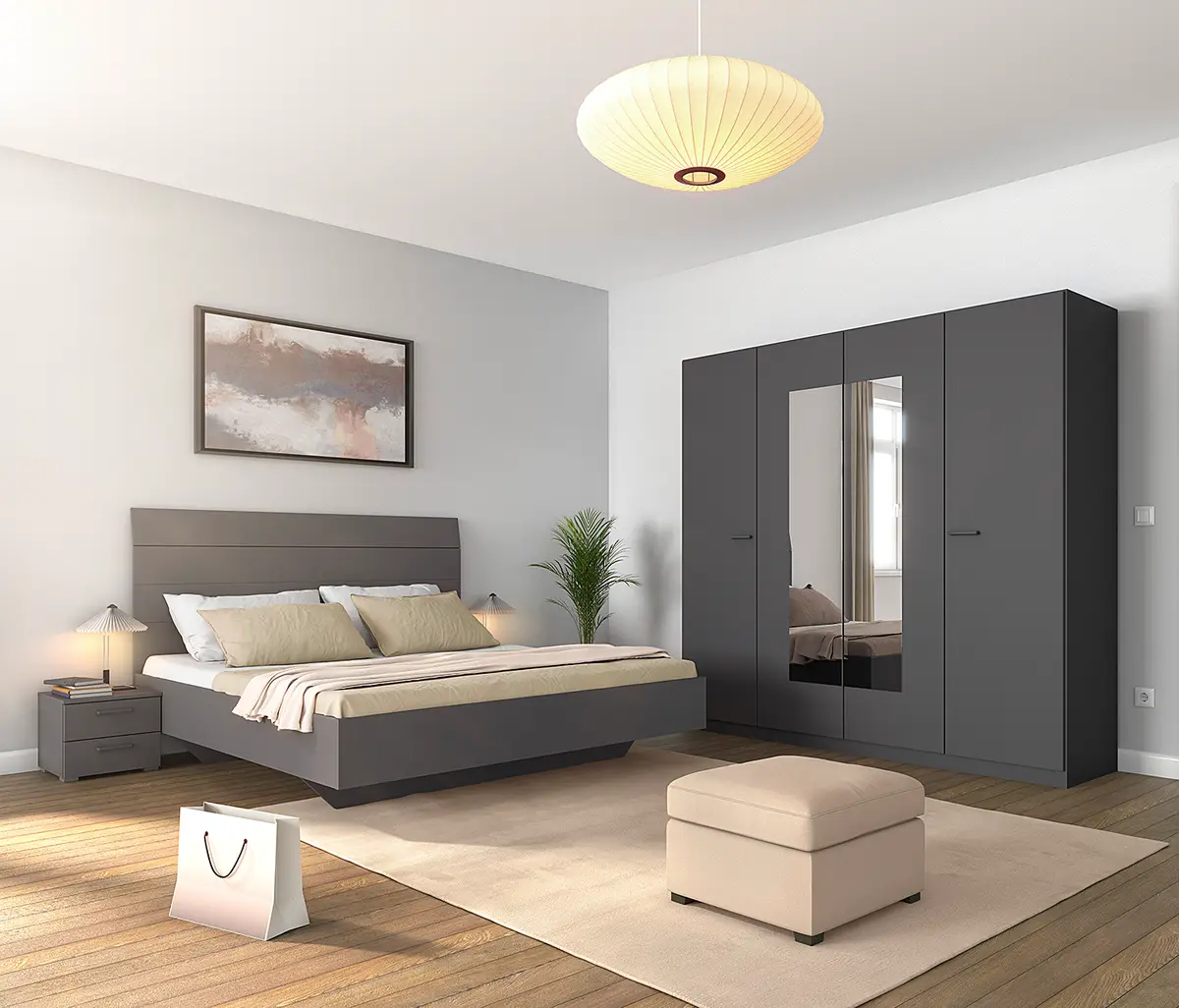 Schlafzimmer-Set mit 180er Bett 226cm Grau/Graumetallic | Grau