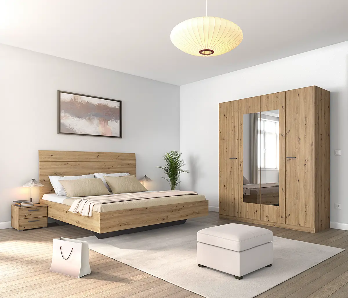 Schlafzimmer-Set mit 180er Bett 181cm Braun/Eiche Artisan Dekor