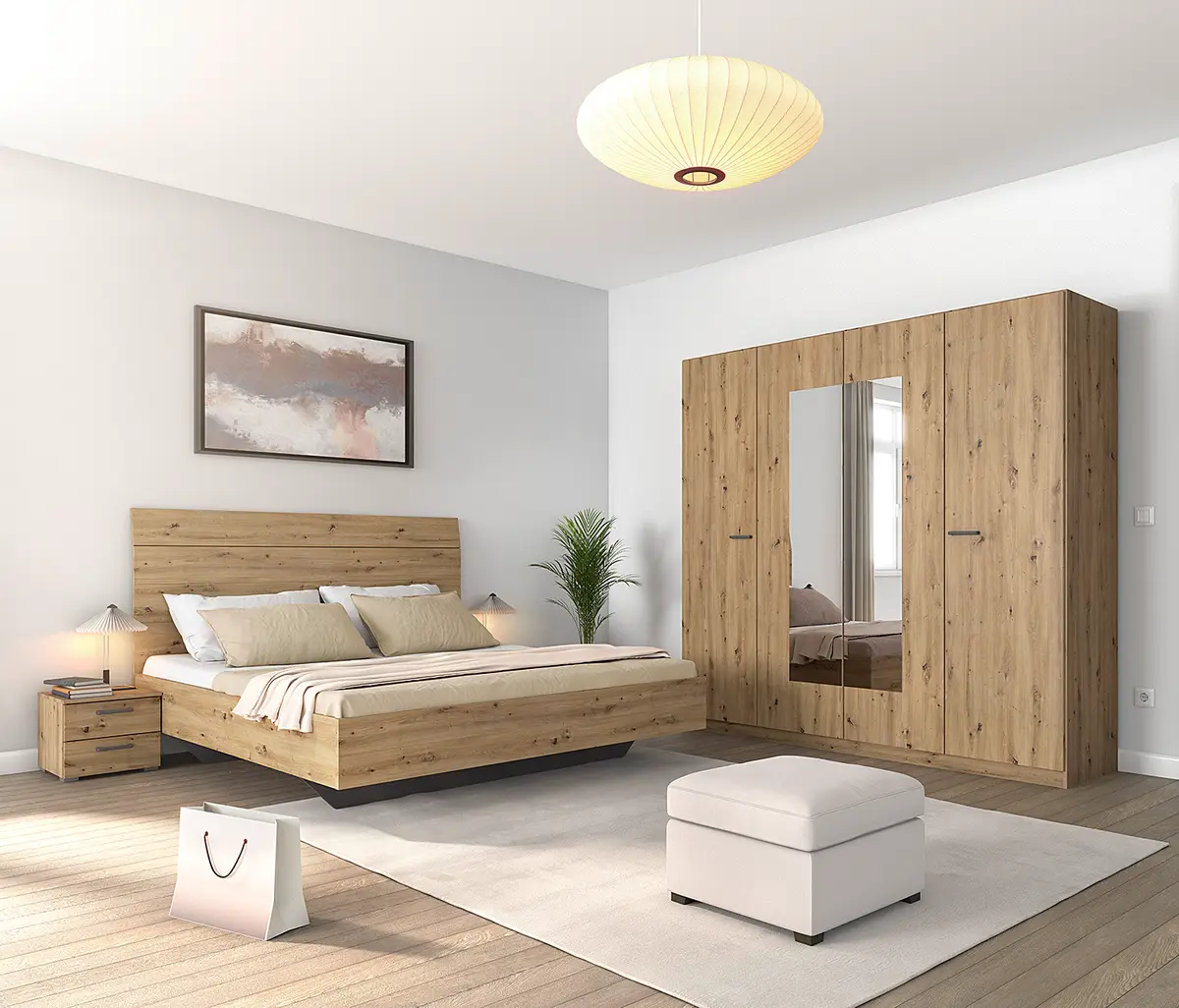 Schlafzimmer-Set mit 180er Bett 226cm Braun/Eiche Artisan Dekor