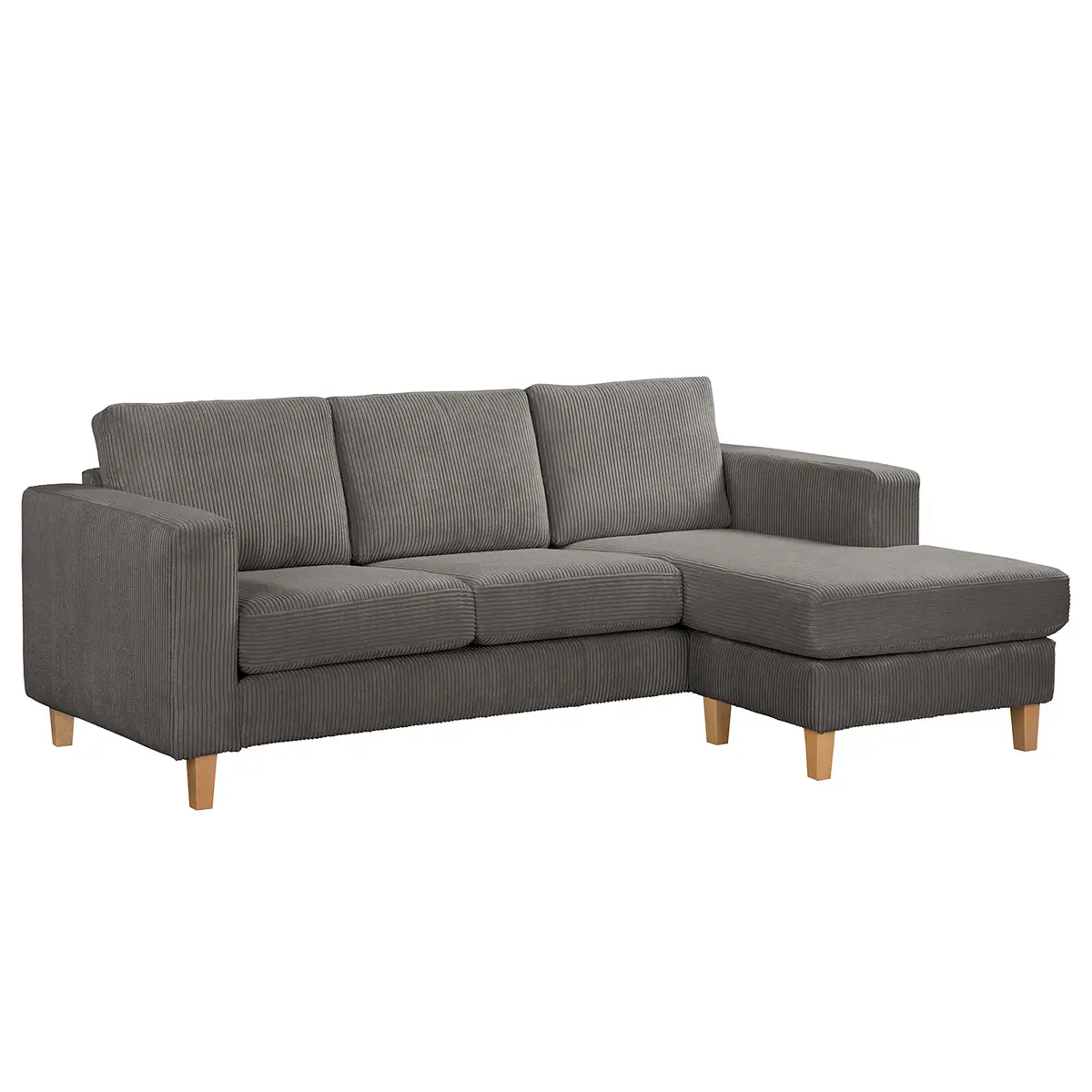 Ecksofa 2-Sitzer mit Longchair Grau Cordstoff Poppy | Grau