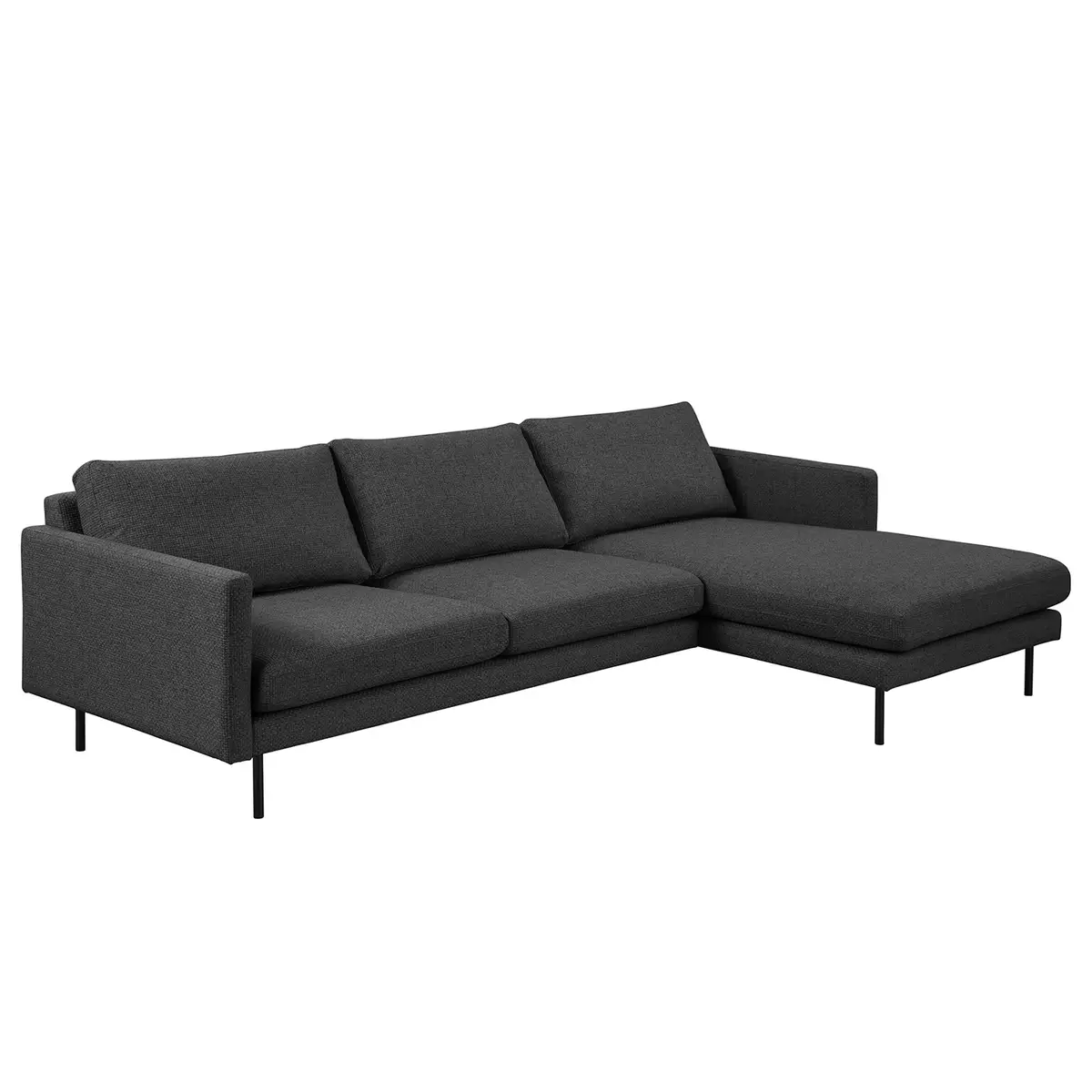 Ecksofa mit Longchair Schwarz Strukturstoff Foxy | Schwarz