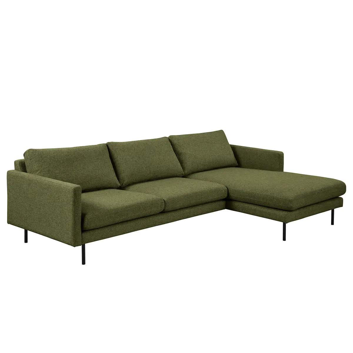 Ecksofa mit Longchair Grün Strukturstoff Foxy | Grün