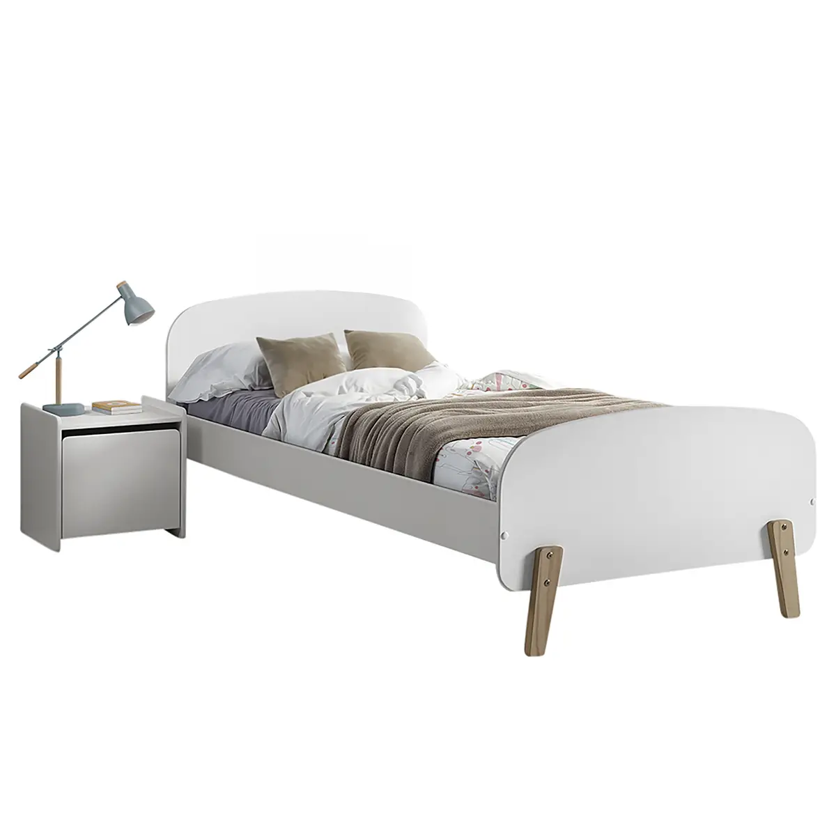 Kinderbett-Set 3-teilig 90 x 200cm Weiß/Weiß | Weiß