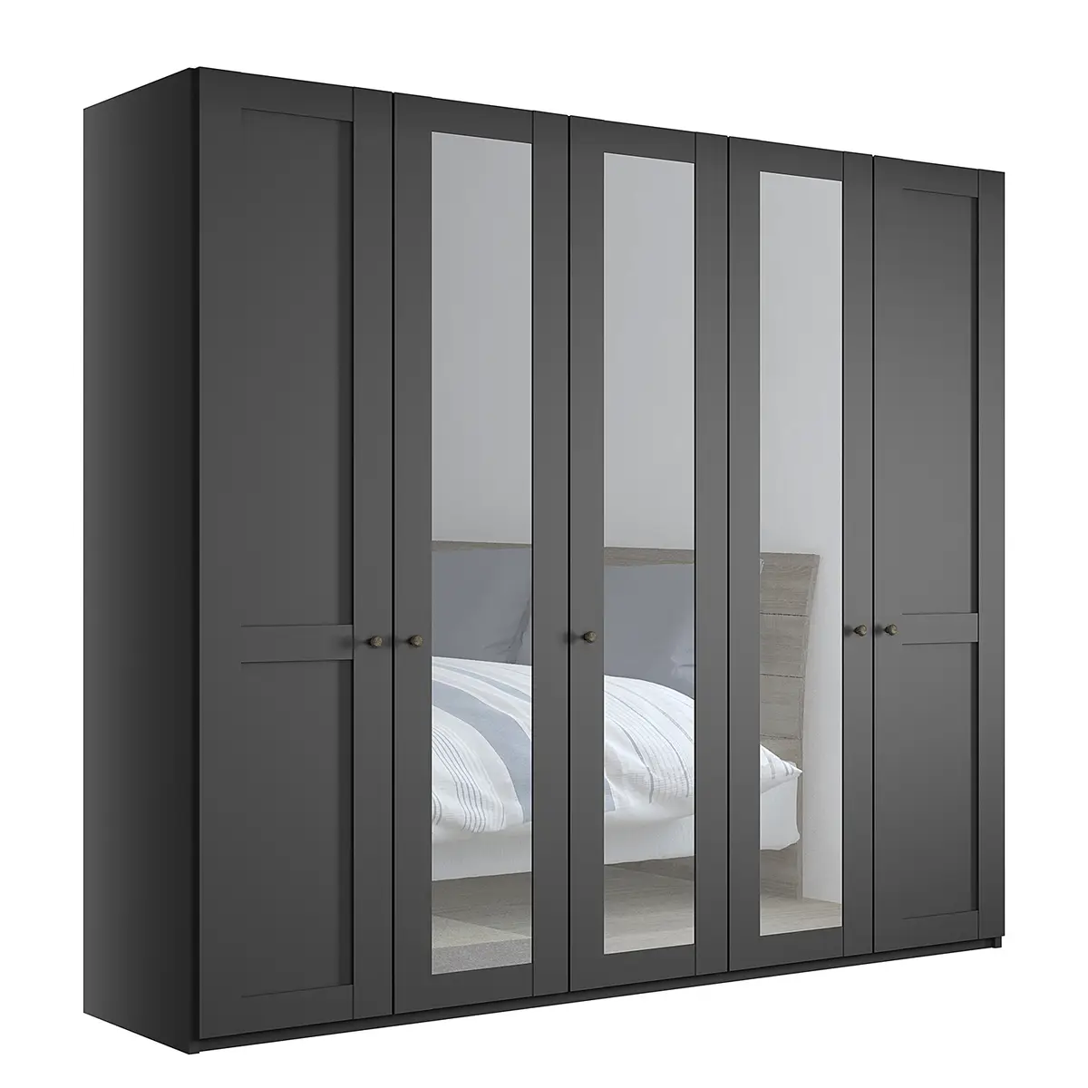 Drehtürenschrank 246cm Schwarz/Grau/Graphit 3 Spiegeltüren