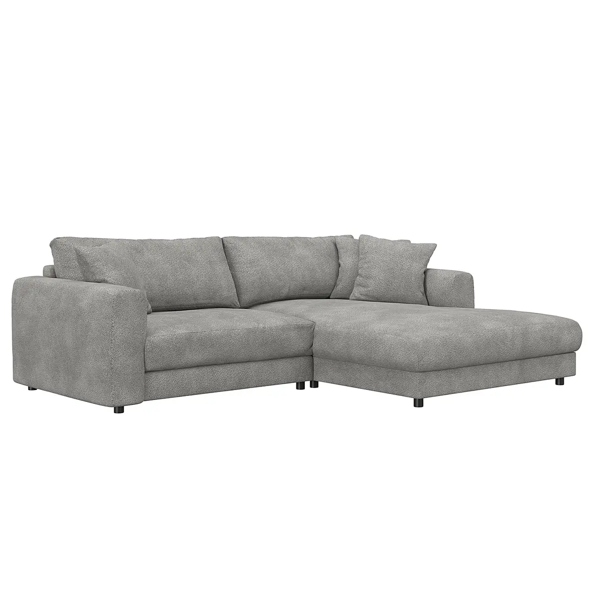 Ecksofa mit Longchair Grau/Grau Teddy-Bouclé Stoff Bony | Grau