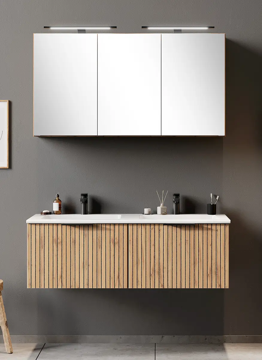 Badezimmerset 2-tlg Mineral Typ B 120cm Braun/Beige/Weiß