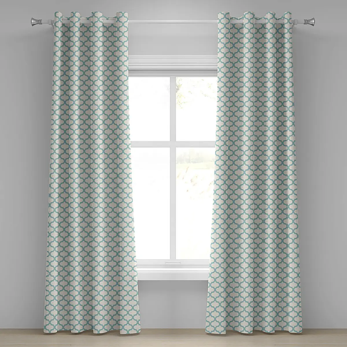 Ösenvorhang Moroccan Tile 2er-Set 245cm Beige/Creme/Petrol | Beige