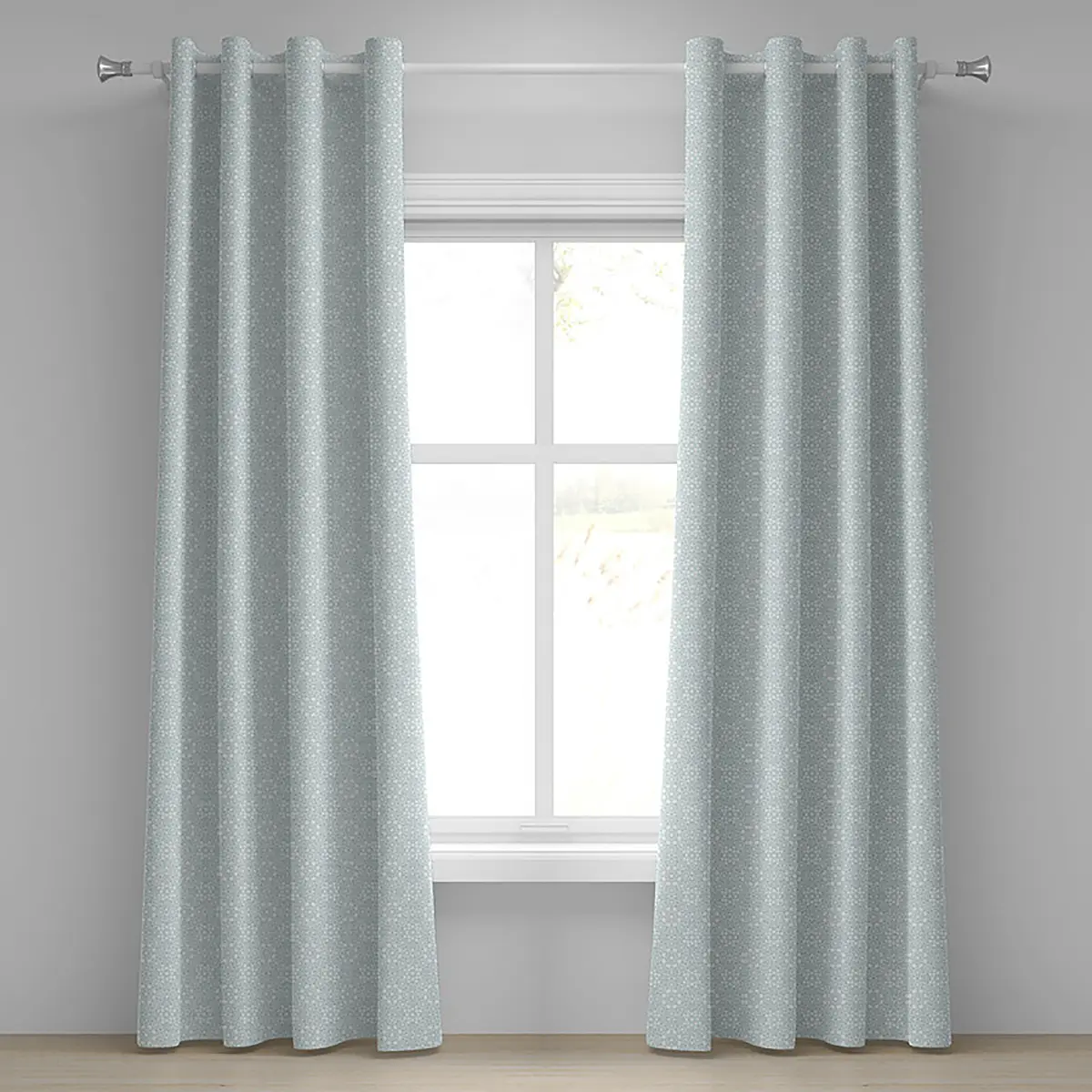 Ösenvorhang geometrische Blumen 2er-Set 225cm Blau/Blaugrau