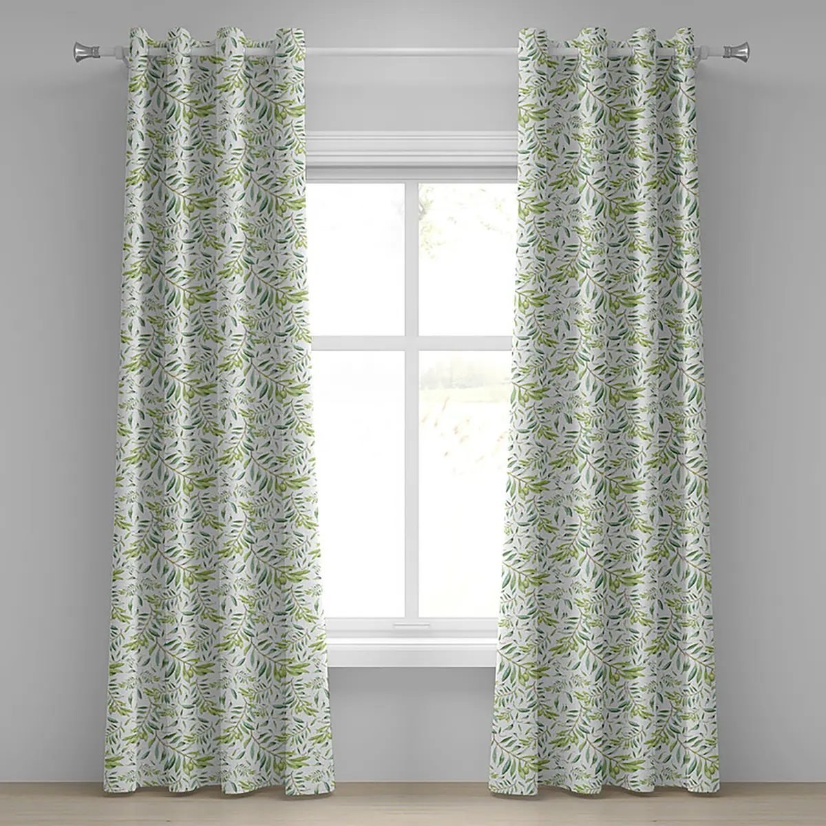 Ösenvorhang Olivenzweig 2er-Set 225cm Grün/Creme/Limette | Grün
