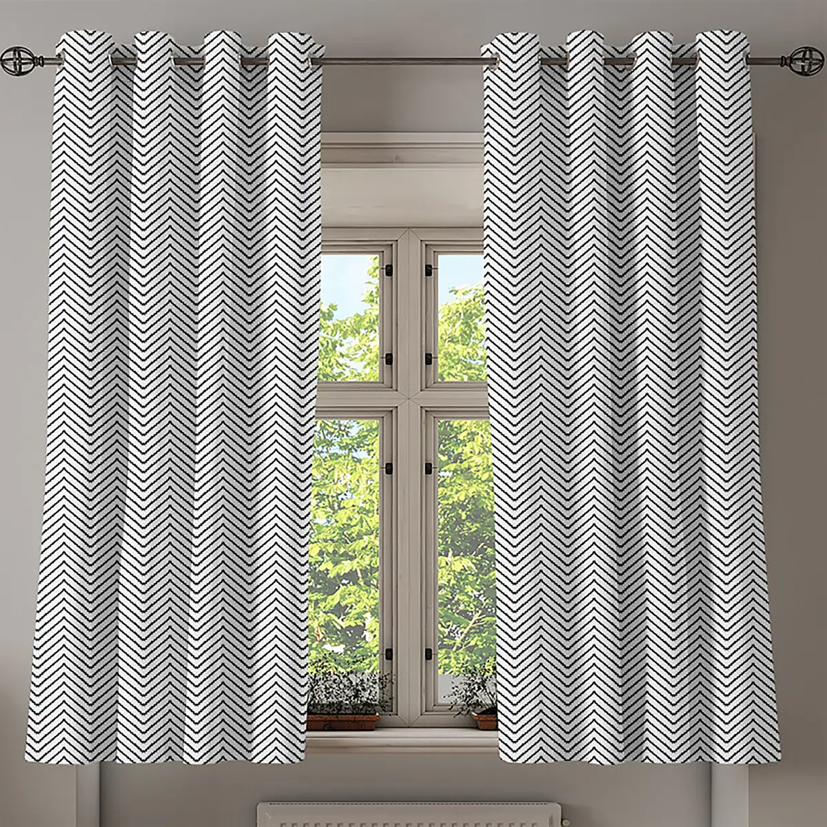 Ösenvorhang Modern 2er-Set 175cm | Schwarz