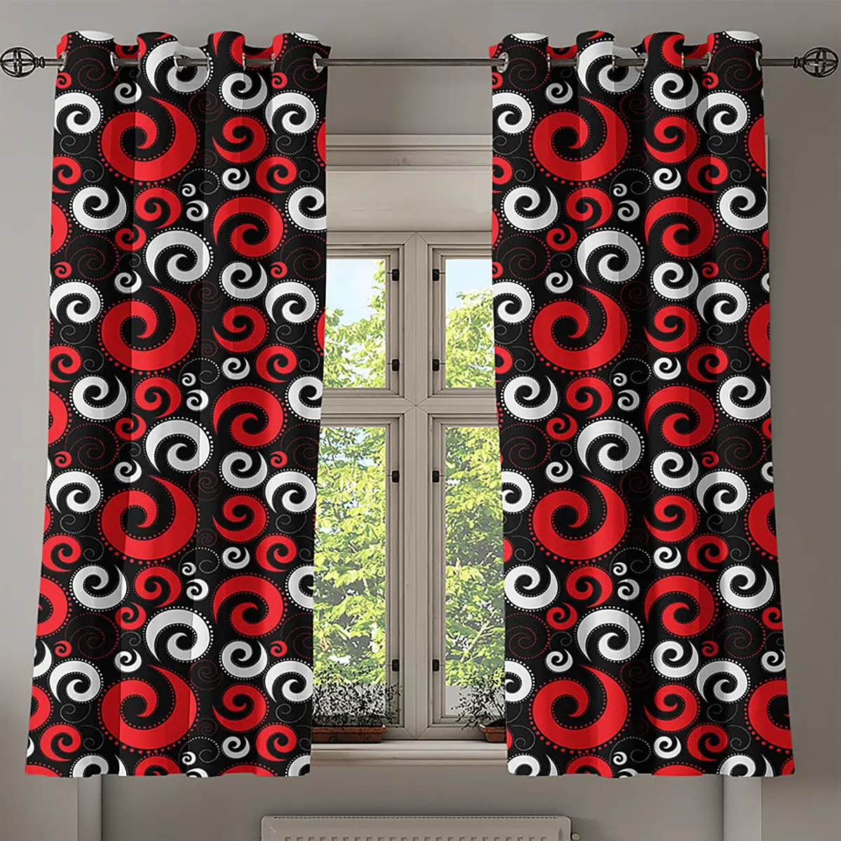 Ösenvorhang Swirl 2er-Set 175cm | Schwarz