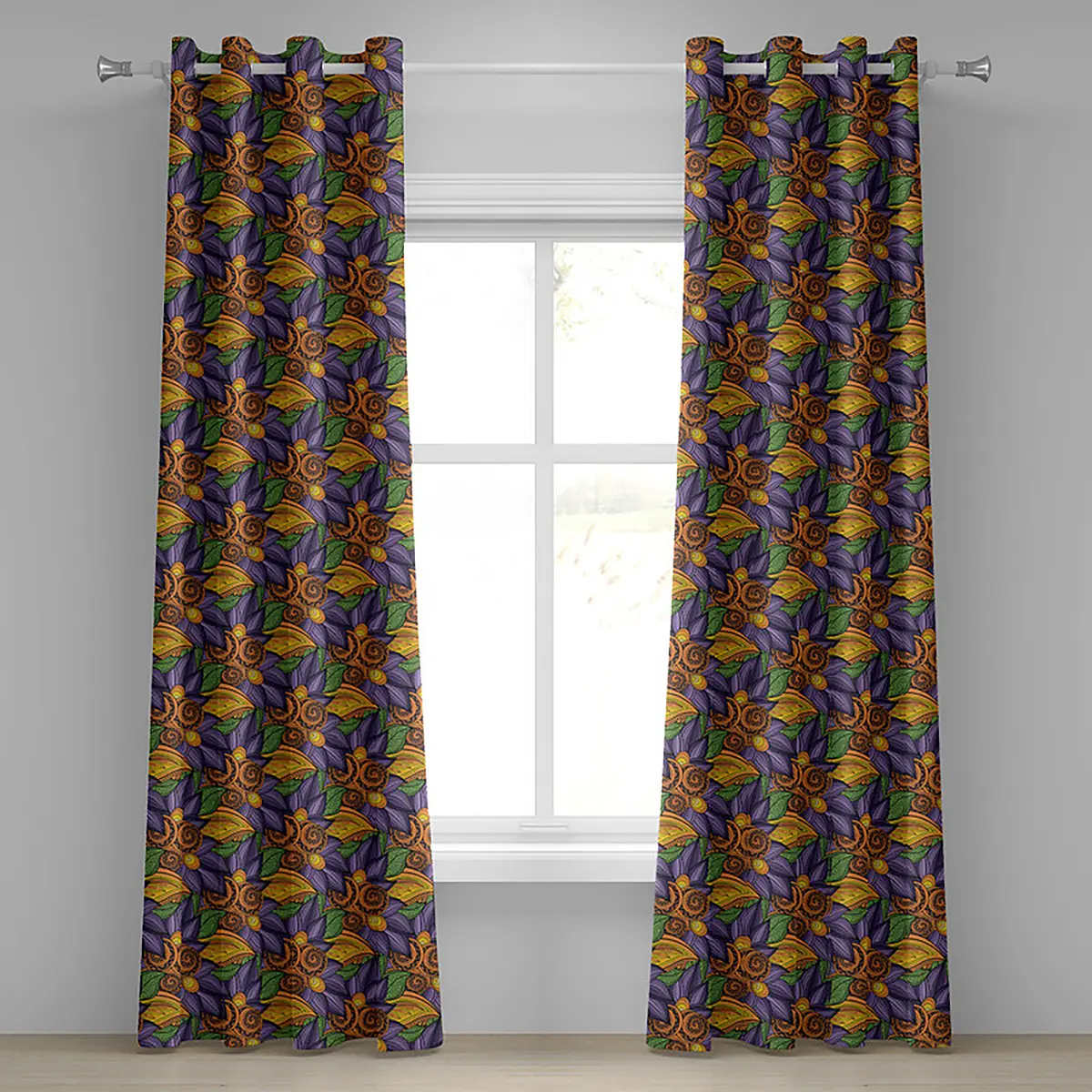 Ösenvorhang Mandala Blume 2er-Set 260cm Violett/Multicolor