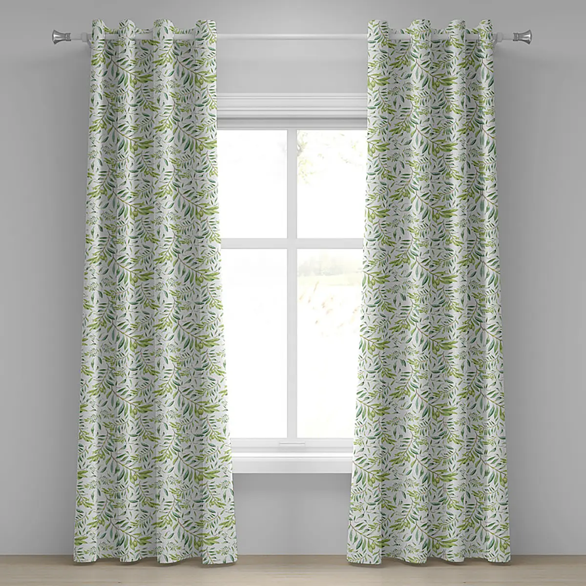 Ösenvorhang Olivenzweig 2er-Set 260cm Grün/Creme/Limette | Grün