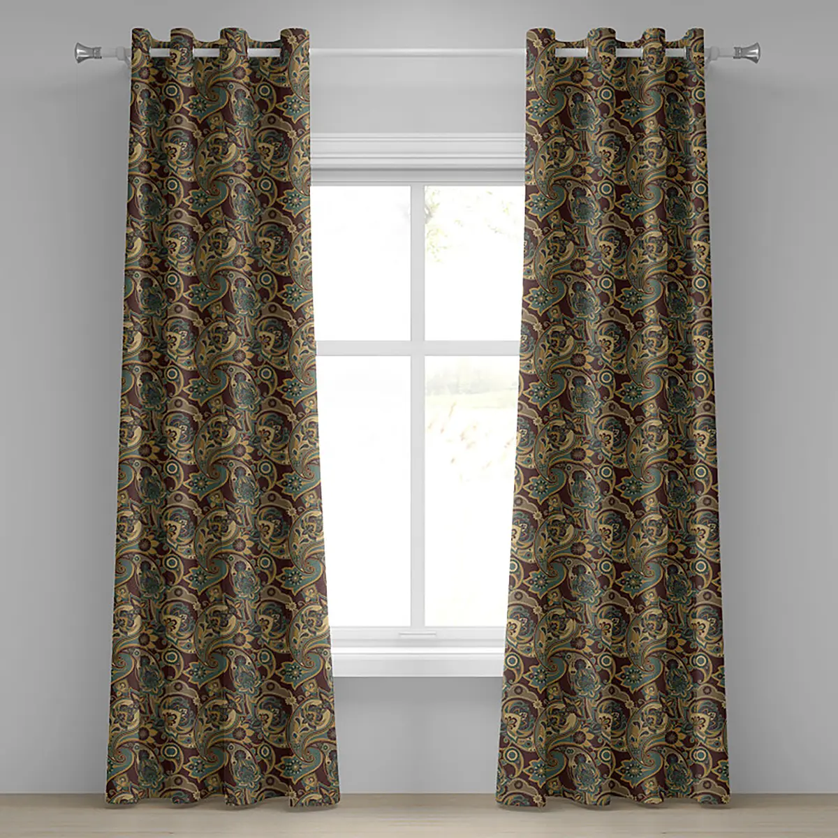 Ösenvorhang Paisley Tendrils 2er-Set 245cm Braun/Braun/Türkis | Braun