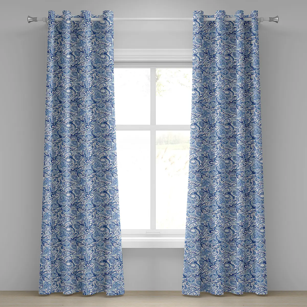 Ösenvorhang Paisley 2er-Set 245cm Blau/Blau/Weiß | Blau