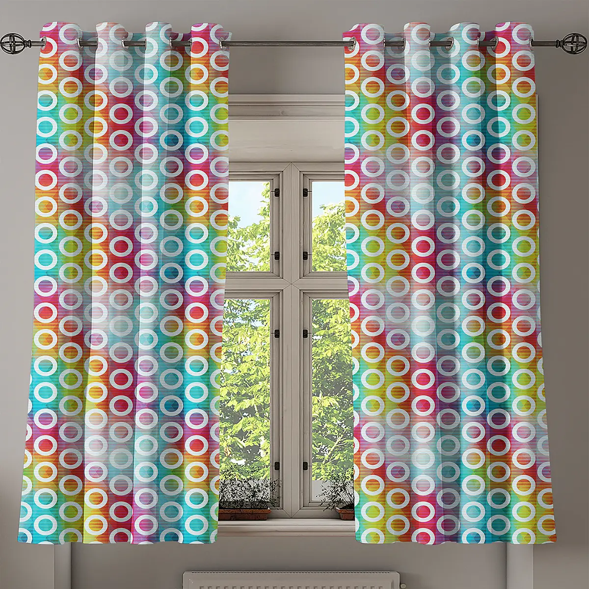 Ösenvorhang Digitale Kreise 2er-Set 175cm Multicolor/Multicolor