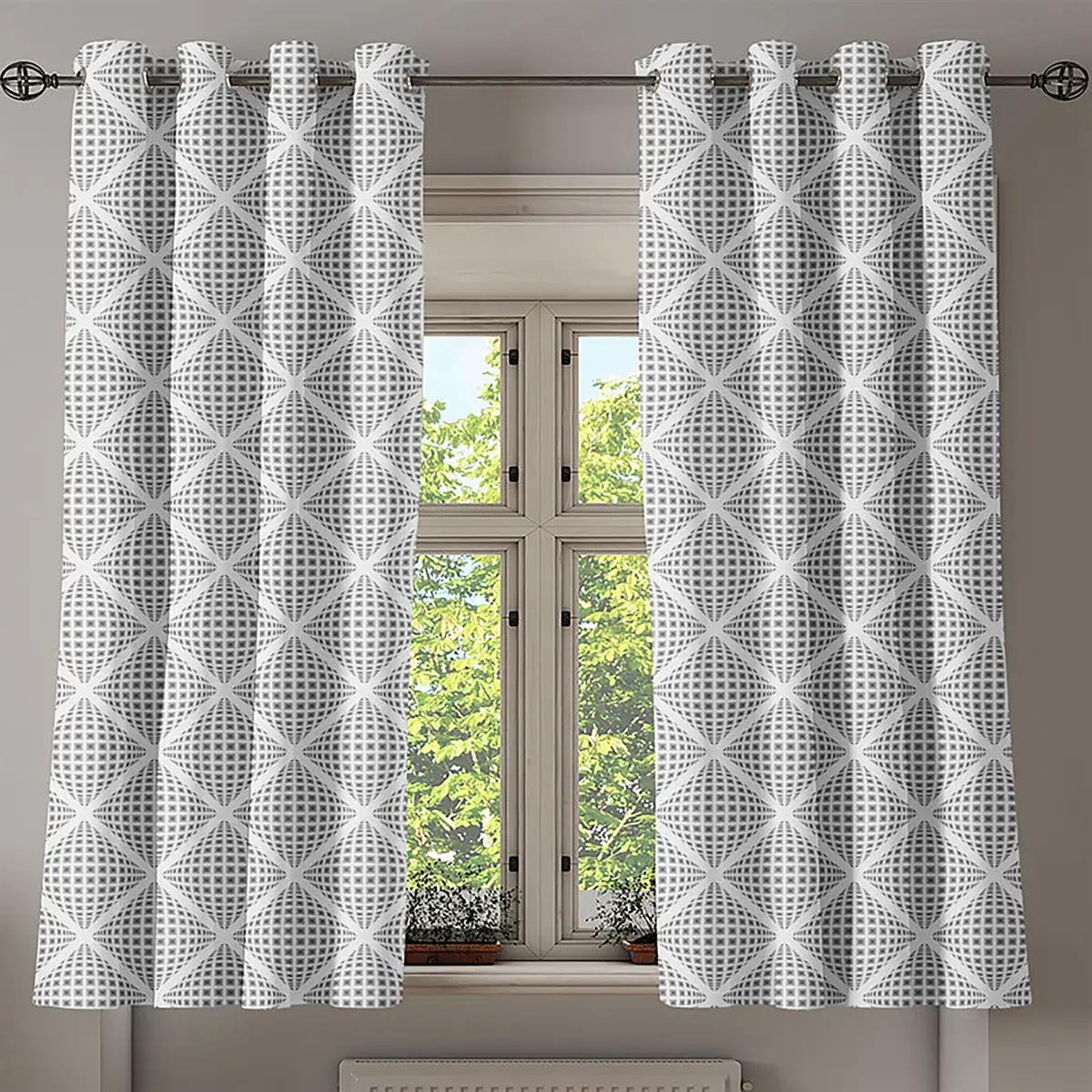 Ösenvorhang Visual Squares 2er-Set 175cm | Mehrfarbig