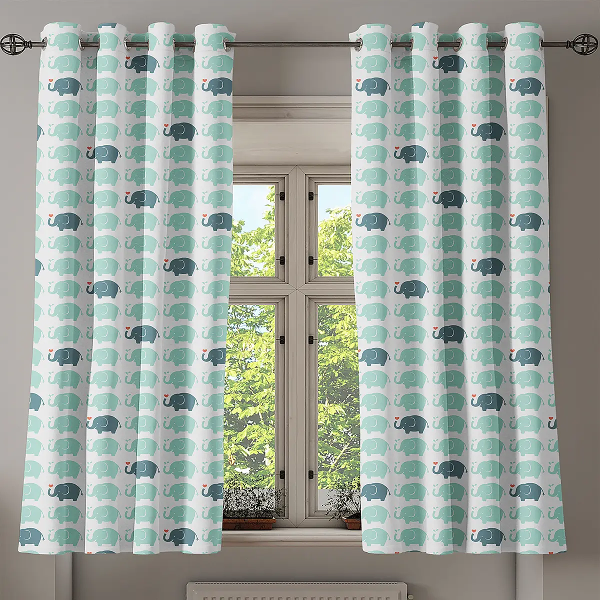 Ösenvorhang Elephant 2er-Set 175cm Türkis/Türkis/Weiß | Türkis