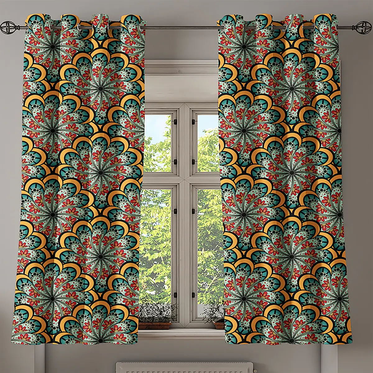 Ösenvorhang Mandala Flowers | Mehrfarbig