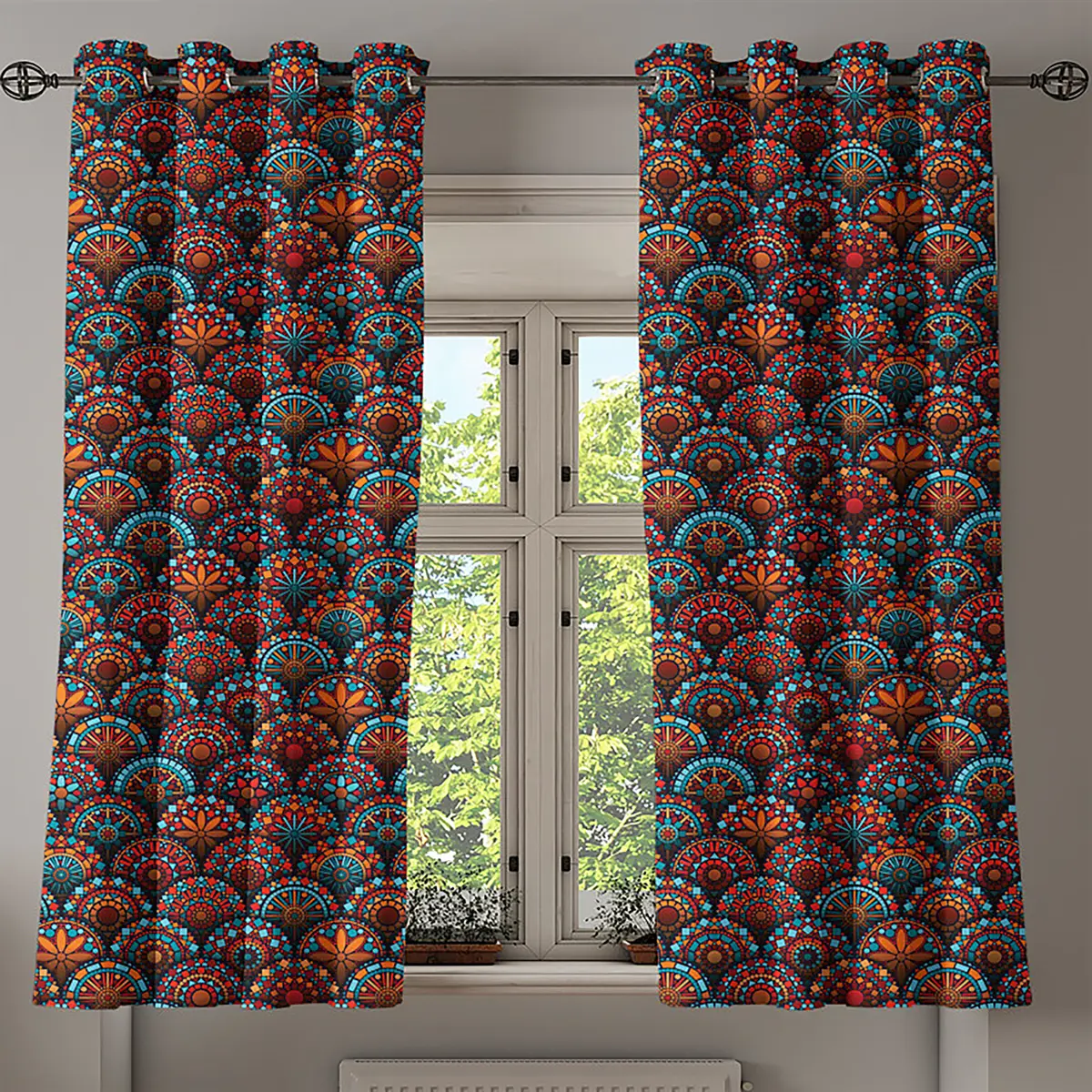 Ösenvorhang Scarlet Mandala 2er-Set 175cm Orange/Multicolor
