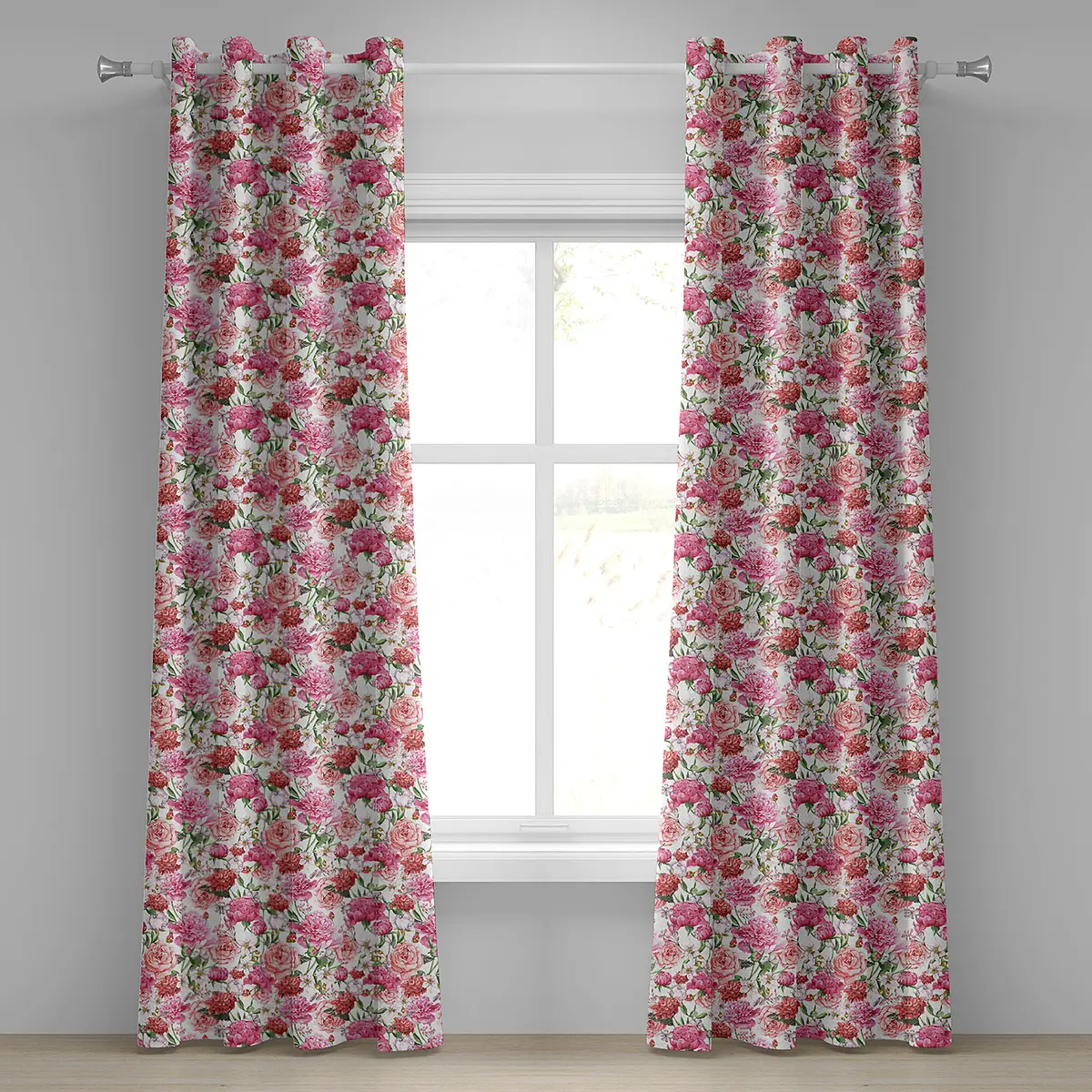 Ösenvorhang Pinke Rosen 2er-Set 225cm | Mehrfarbig