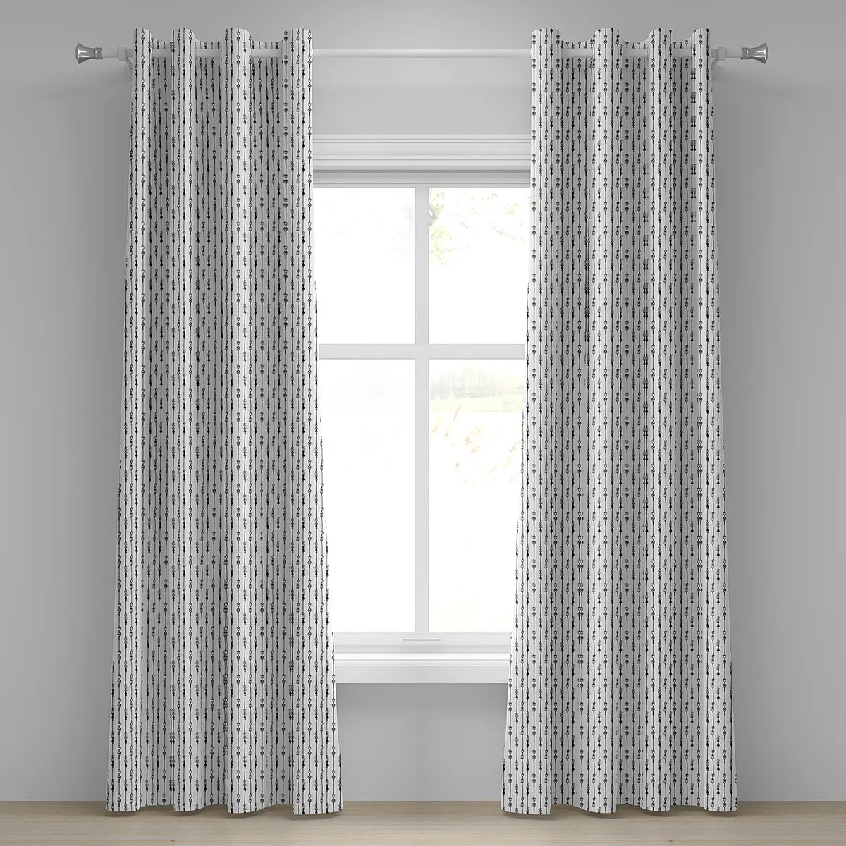 Ösenvorhang Arrow 2er-Set 260cm Grau/Weiß/Schwarz | Grau