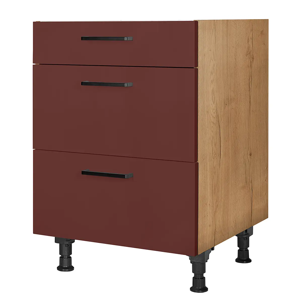 Kochfeldschrank Easytouch mit Schubladen 60cm Rot/Dunkelrot