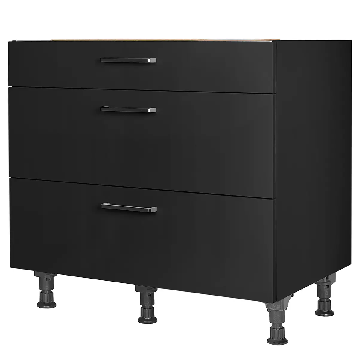 Kochfeldschrank Touch mit Schubladen 90cm Schwarz/Schwarz