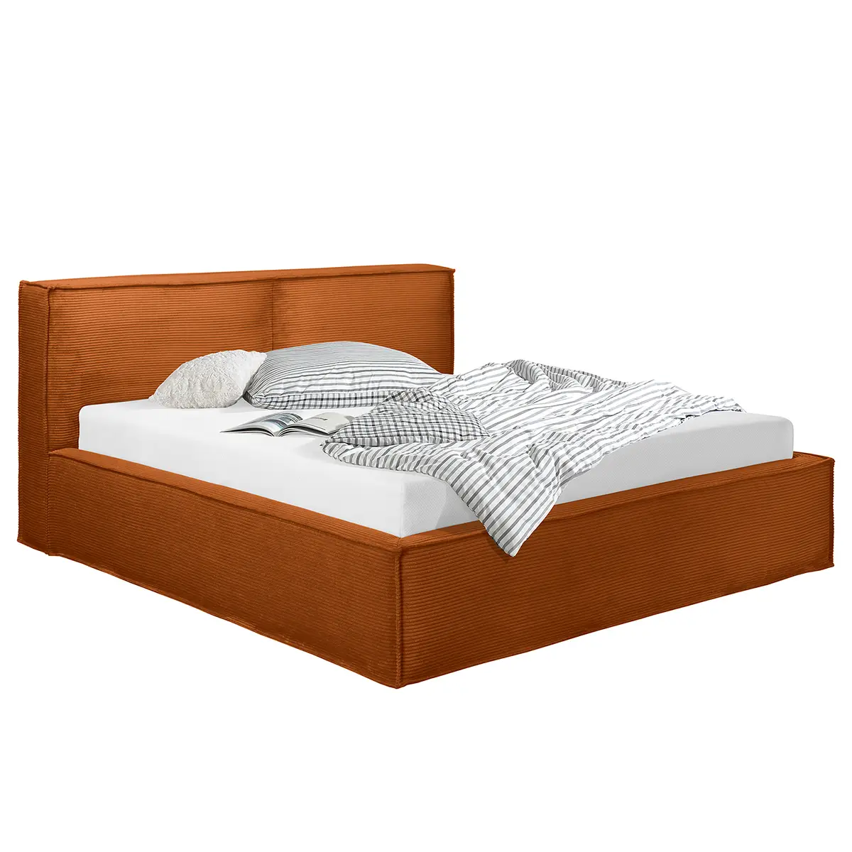 Polsterbett 200 x 200cm Cordstoff Poppy Orange/Orange H3 / H4