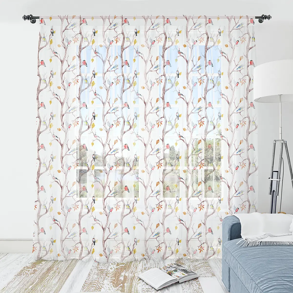 Fertiggardine Herbstvögel 2er-Set 180cm Multicolor/Multicolor