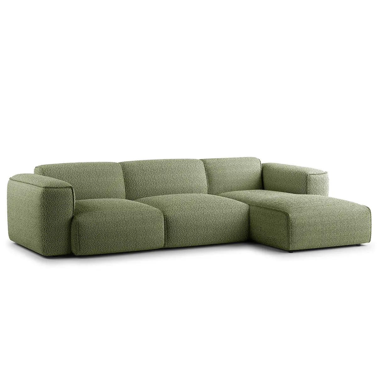 Ecksofa 3-Sitzer mit Longchair Grün/Moosgrün Teddy-Bouclé