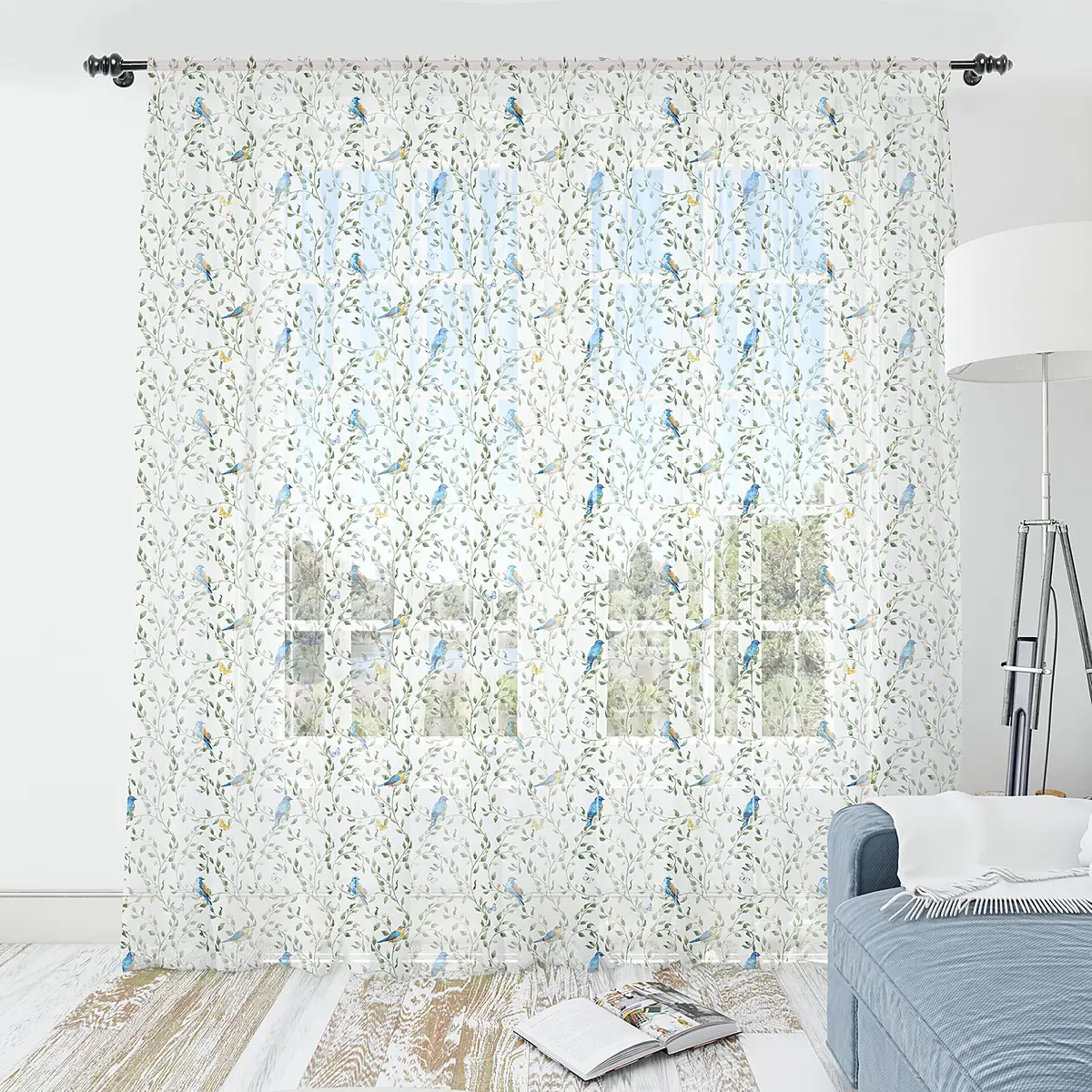 Fertiggardine Vögel 2er-Set 135cm Grün/Grün/Blau | Grün